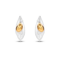 Athena Olive Earrings  leaf with fruit, studs, 24K Gold and sterling silver  