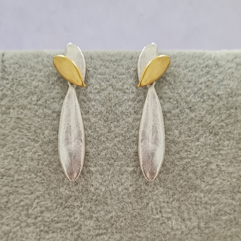 Thalassa Olive Earrings  drops & dangles, 24K Gold and sterling silver  