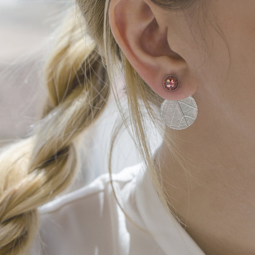 Amaryllis Earrings geometric, earjacket, studs, Sterling silver  