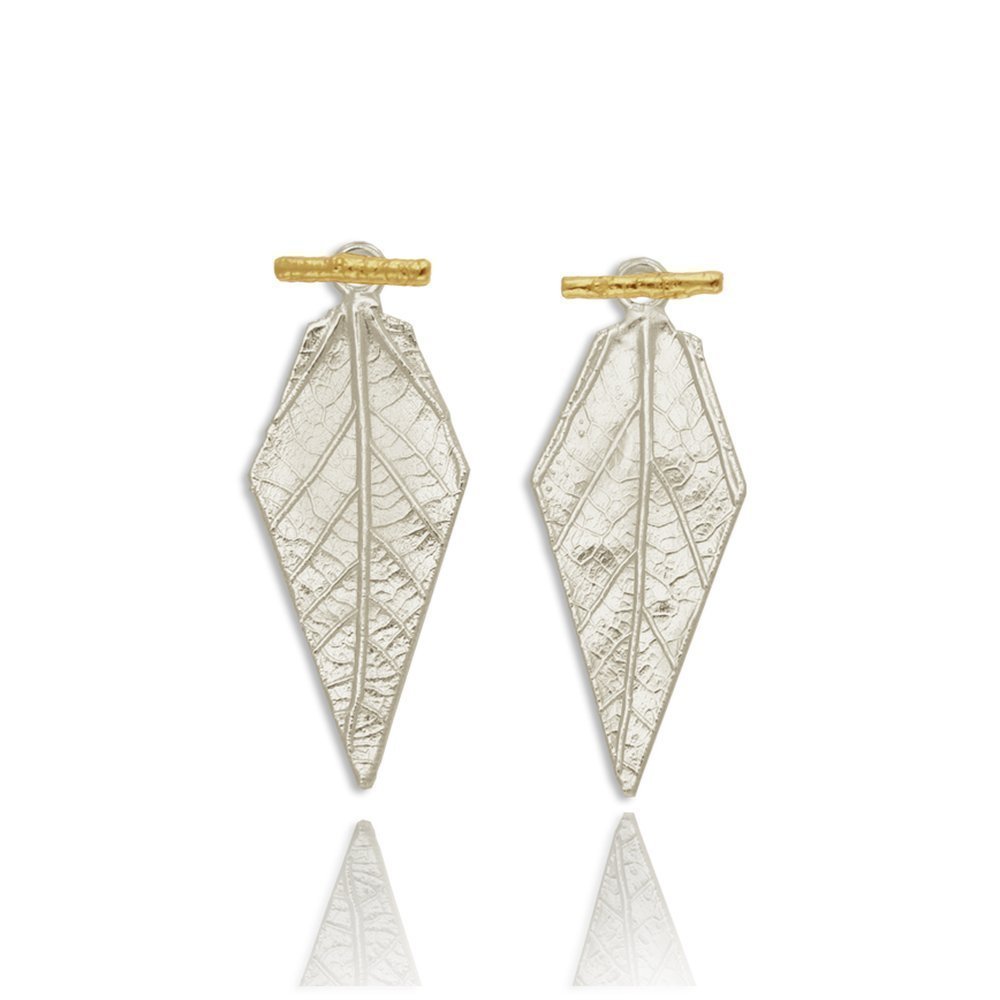 Amaryllis Earrings geometric, earjacket, statement studs, 24K Gold and sterling silver  