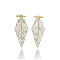 Amaryllis Earrings geometric, earjacket, statement studs, 24K Gold and sterling silver  