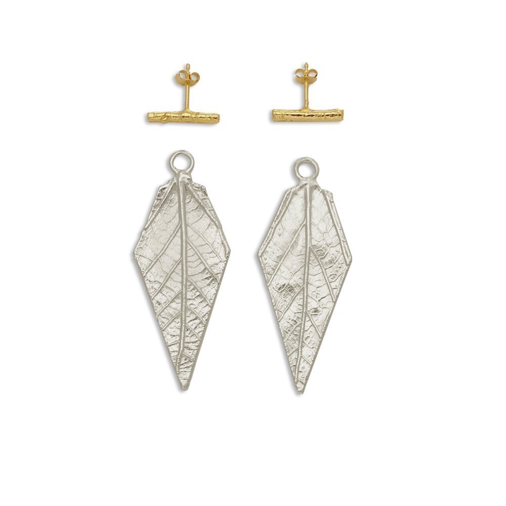 Amaryllis Earrings geometric, earjacket, statement studs, 24K Gold and sterling silver  