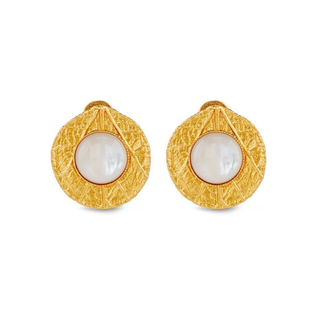 Echo Earrings geometric, clip-ons, 24K Gold vermeil on sterling silver Mop 