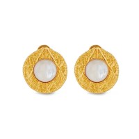 Echo Earrings geometric, clip-ons, 24K Gold vermeil on sterling silver Mop 