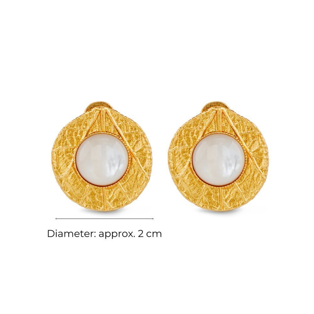 Echo Earrings geometric, clip-ons, 24K Gold vermeil on sterling silver Mop 