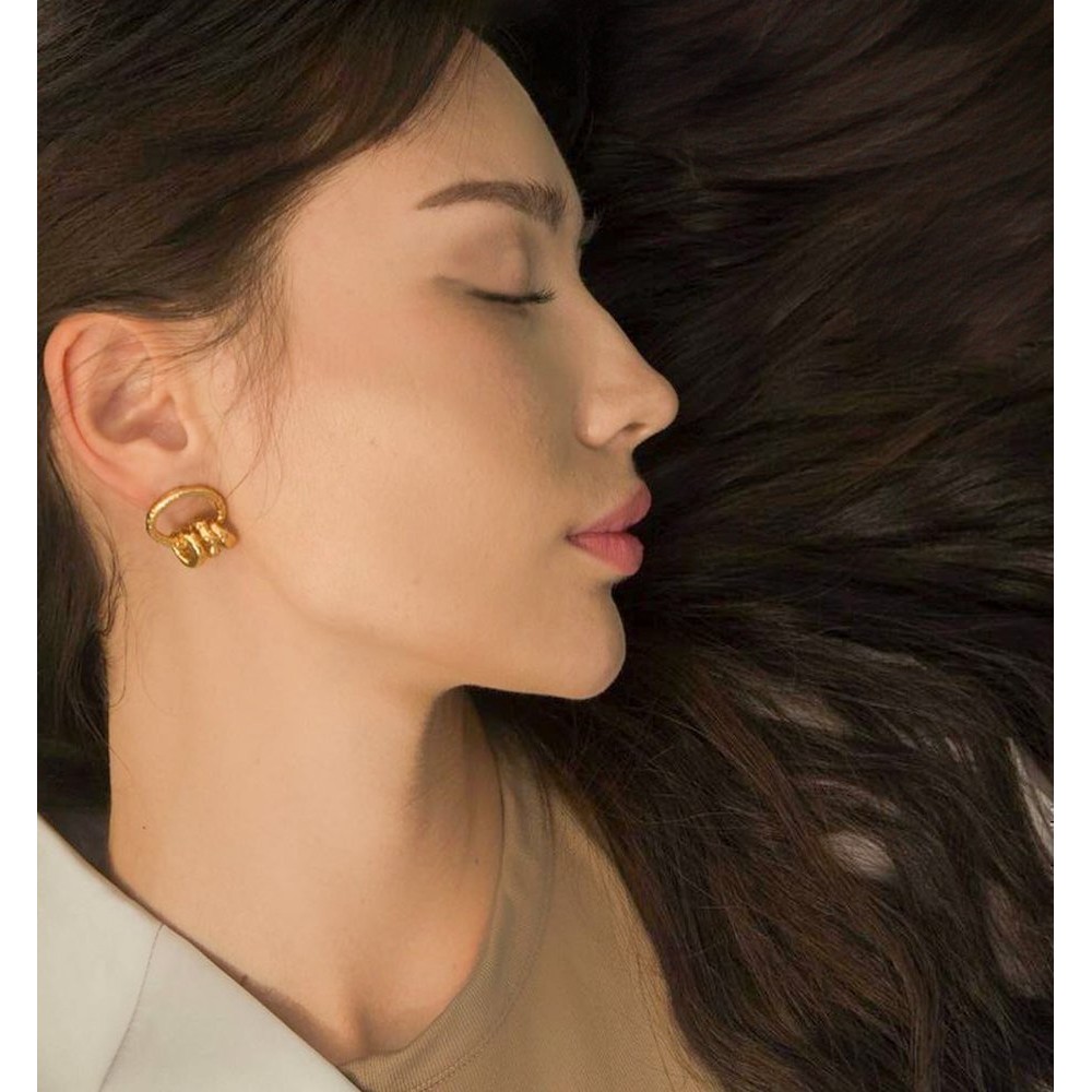 Ino Pine Earrings geometric, hoops medium, 24K Gold vermeil on sterling silver  