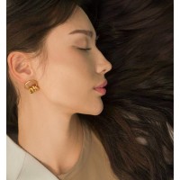 Ino Pine Earrings geometric, hoops medium, 24K Gold vermeil on sterling silver  