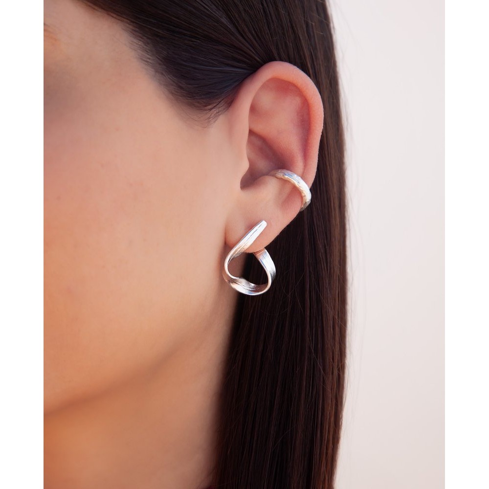 Ino Pine Earrings geometric, mini earcuff, Sterling silver  