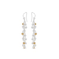 Mimosa Earrings statement, L, drops & dangles, with hooks, 24K Gold and sterling silver  