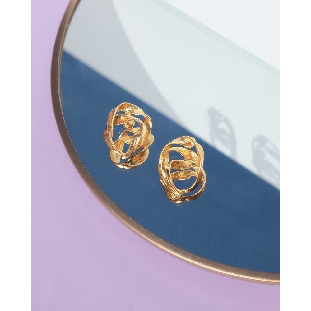 Medea Earrings geometric, double leaf, hoops medium, 24K Gold vermeil on sterling silver  