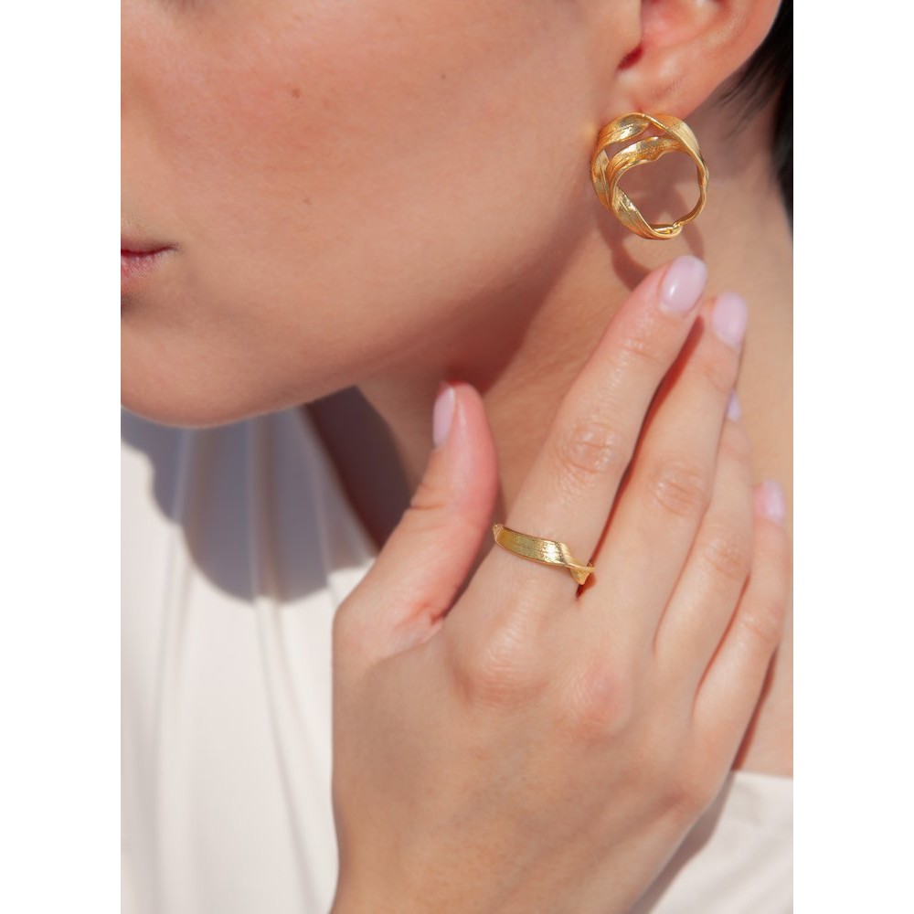 Medea Earrings geometric, double leaf, hoops medium, 24K Gold vermeil on sterling silver  