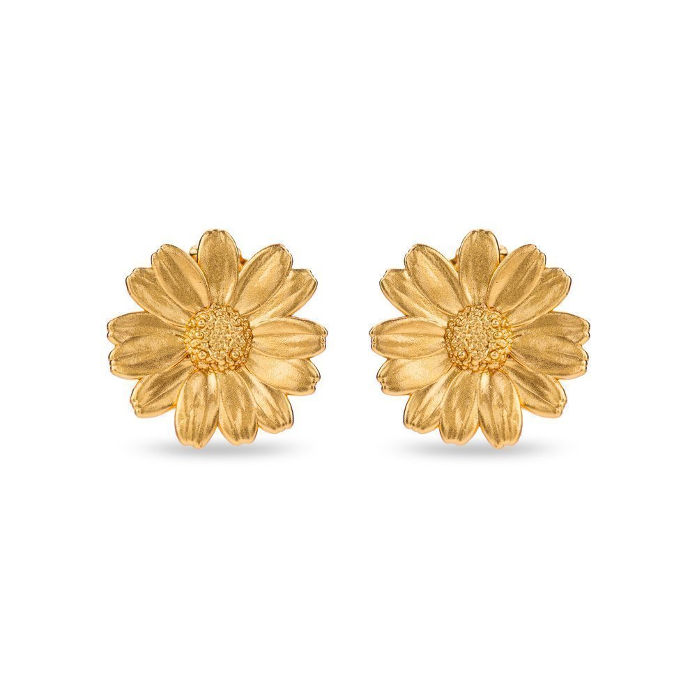 Polytimo Daisy Earrings statement, studs, 24K Gold vermeil on sterling silver  