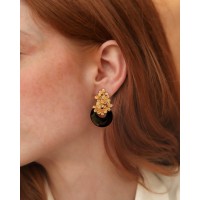 Persephone Earrings statement, drops & dangles,  24K Gold vermeil on sterling silver Black Agate 