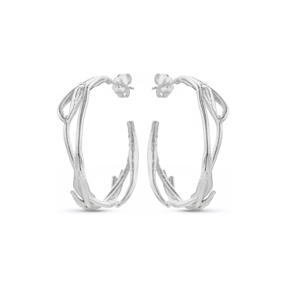 Eli Earrings geometric, hoops medium, Sterling silver  