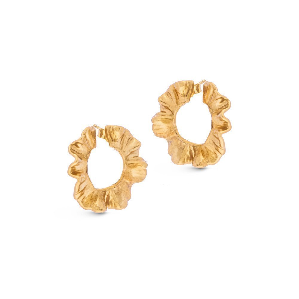 Clotho Earrings geometric, hoops medium, studs, 24K Gold vermeil on sterling silver  