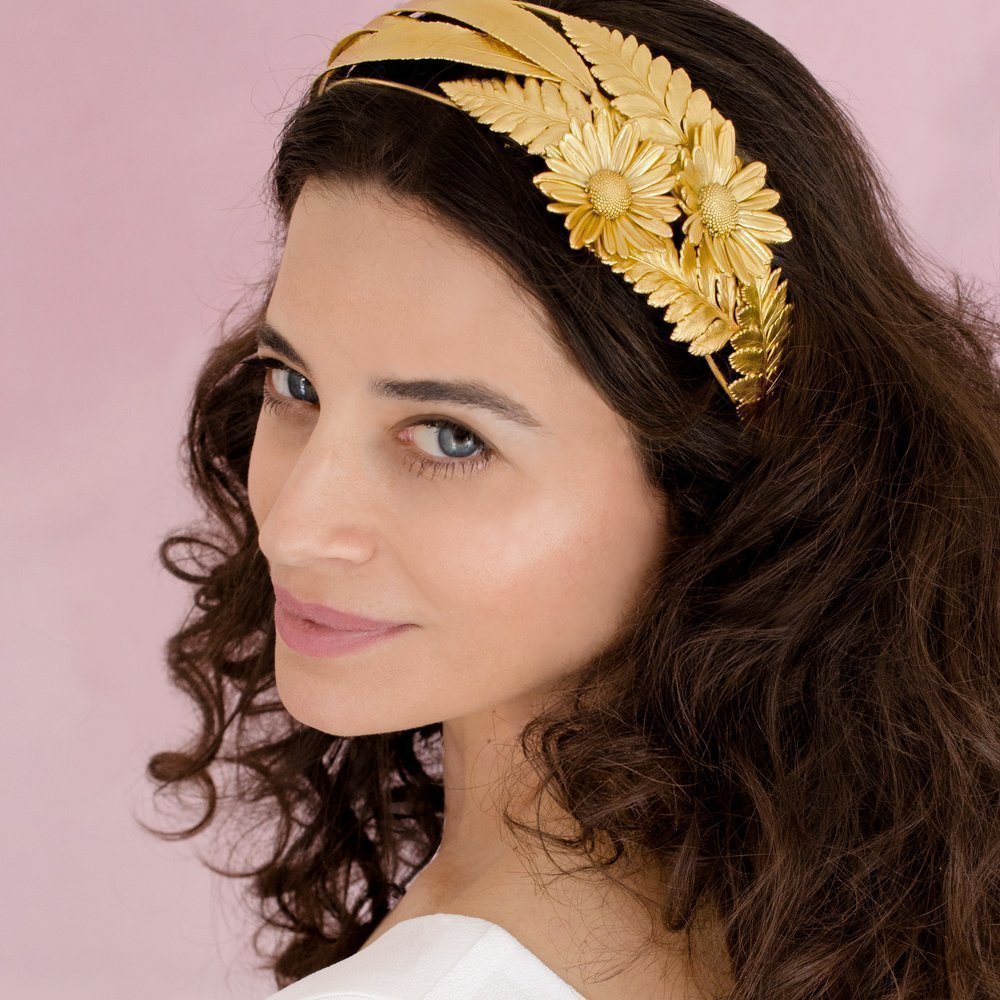 Dianthe Chrysanthemum Hair Accessory  headband, 24K Gold plated  