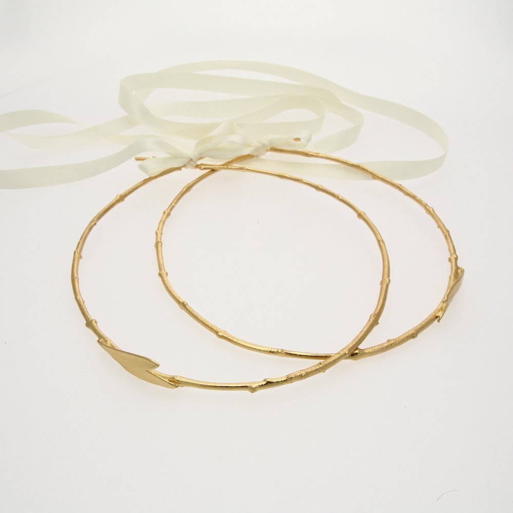 Delphis Olive Wedding Crowns Stefana  two leaves, with X design on the back, 24K Gold plated  