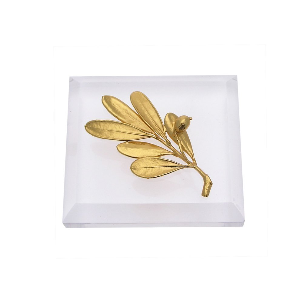 Athens Olive Pres papier  on plexiglass, 24K Gold plated  
